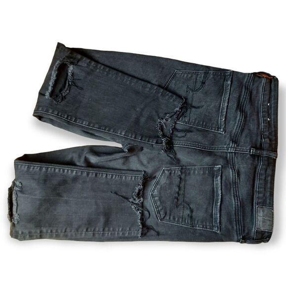 AE Super High Rise Black Distressed Cropped Jegging Size 10 - Picture 7 of 7